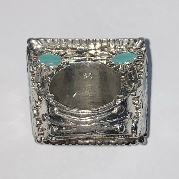 VTG Christian Dior Silver Metal Turquoise Gemstone Logo Nameplate Princess Ring - Picture 13 of 15